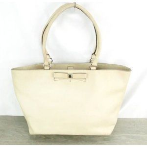 Kate Spade New York Large Leather Beige Tote Bag with bow